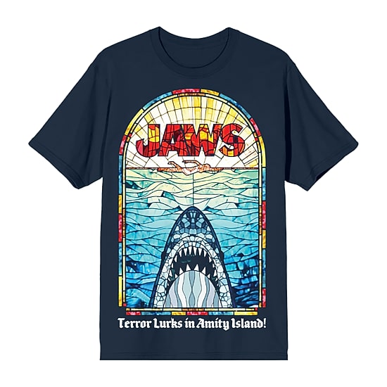 Jaws Mens Crew Neck Short Sleeve Regular Fit Graphic T-Shirt
