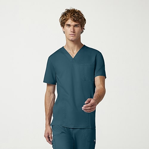 Cherokee Ck Ww Revolution Mens V Neck Short Sleeve Scrub Top, X-small, Blue