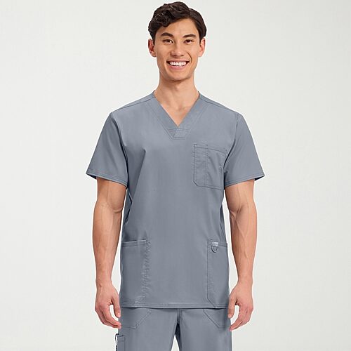 Cherokee Ck Ww Revolution Mens V Neck Short Sleeve Scrub Top, X-small, Gray