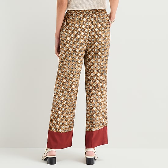 Liz Claiborne Medallion Womens Wide Leg Mid Rise Pull-On Pant