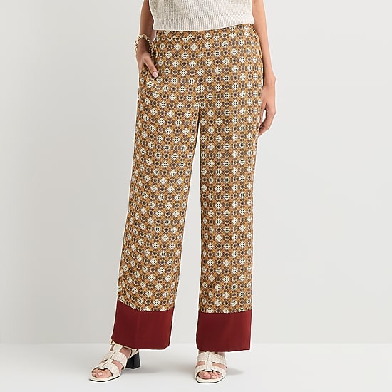 Liz Claiborne Medallion Womens Wide Leg Mid Rise Pull-On Pant