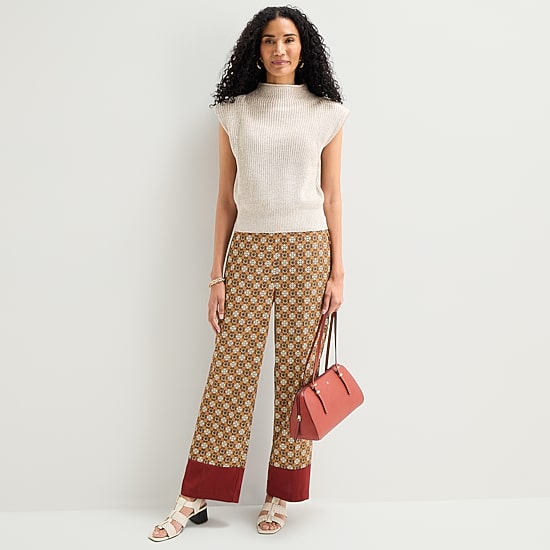 Liz Claiborne Medallion Womens Wide Leg Mid Rise Pull-On Pant