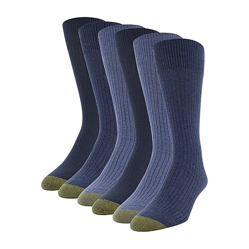 Gold Toe Men's 6-Pack Casual Stanton Socks - Black/Navy/Black/Light blue