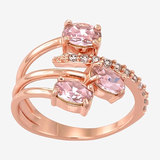 Sparkle Allure Wrap Womens Pink Crystal 18K Rose Gold Over Brass Bypass  Cocktail Ring