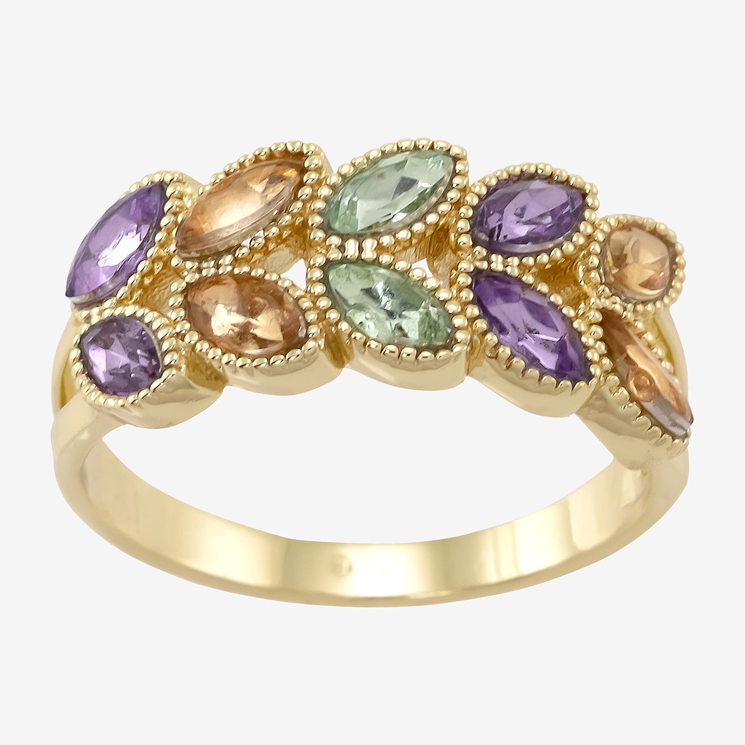 Sparkle Allure Leaf Cluster Womens 2MM Multi Color Cubic Zirconia 14K Gold Over Brass Band