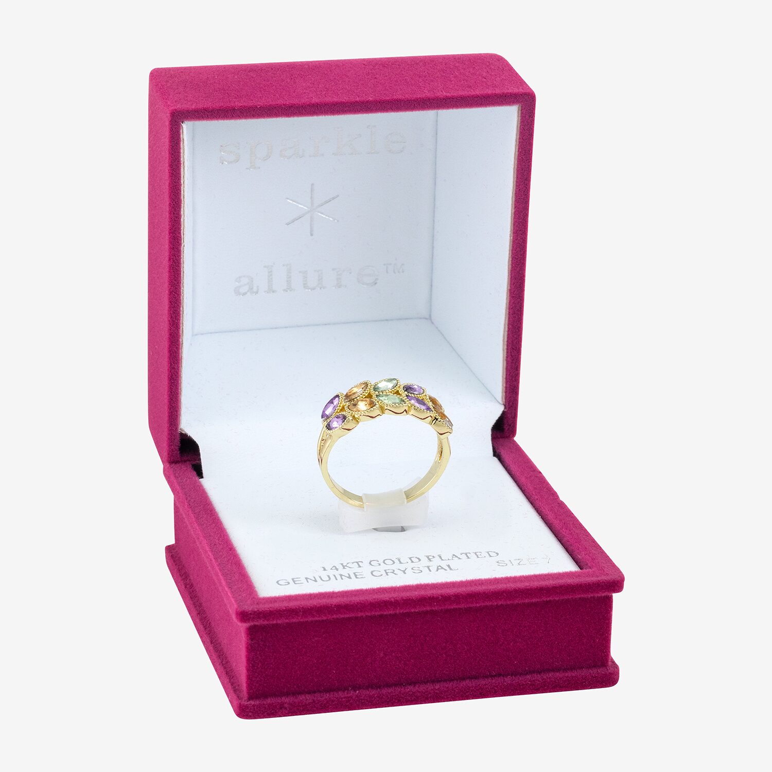 Sparkle Allure Leaf Cluster Womens 2MM Multi Color Cubic Zirconia 14K Gold Over Brass Band