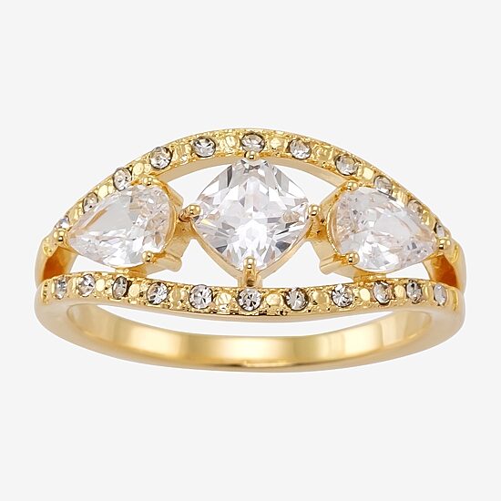 Sparkle Allure Womens 4MM Crystal 14K Gold Over Brass Cushion 3-Stone Band