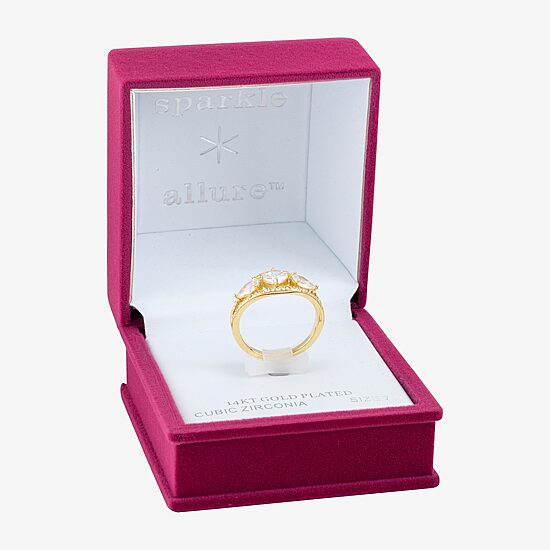 Sparkle Allure Womens 4MM Crystal 14K Gold Over Brass Cushion 3-Stone Band