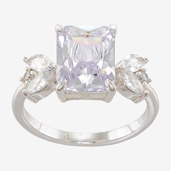 Sparkle Allure Side Stone Womens Cubic Zirconia Pure Silver Over Brass Side Stone Cocktail Ring
