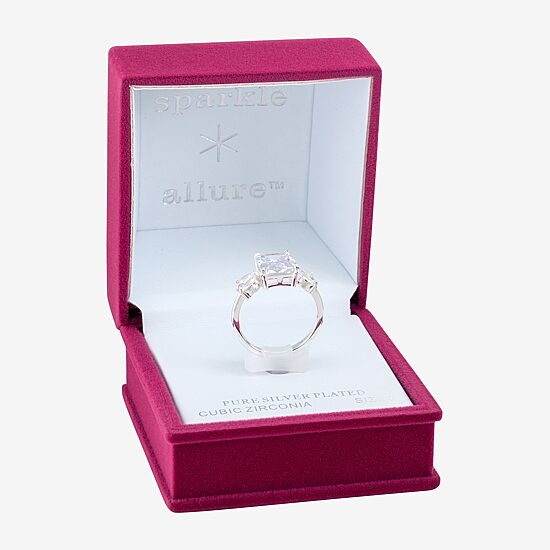 Sparkle Allure Side Stone Womens Cubic Zirconia Pure Silver Over Brass Side Stone Cocktail Ring