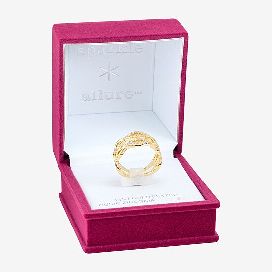 Sparkle Allure Womens Cubic Zirconia 14K Gold Over Brass Crossover Cocktail Ring