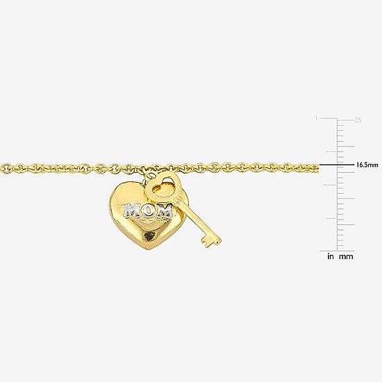 Womens 18K Gold Over Silver 7 Inch Solid Heart Keys Chain Bracelet