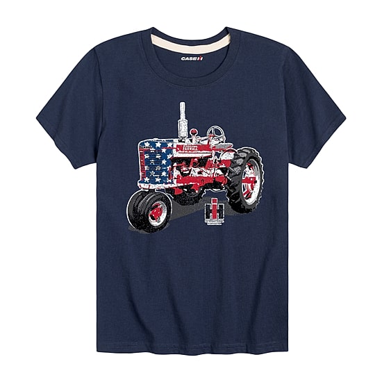 Americana Tractor Little & Big Kid Boys Crew Neck Short Sleeve Flag Regular Fit Graphic T-Shirt