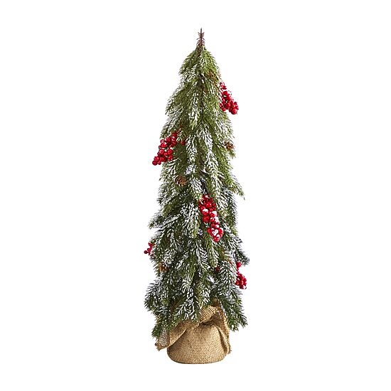 Nearly Natural Berries And Pinecone 2 Foot Flocked Potted Pine Christmas Tree