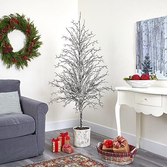 Nearly Natural Twig 6 Foot Potted Christmas Tree