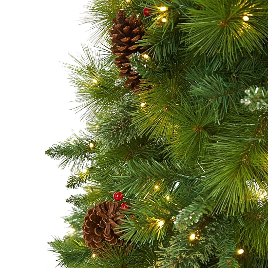 Nearly Natural Mixed 7 Foot Pre-Lit Pine Christmas Tree