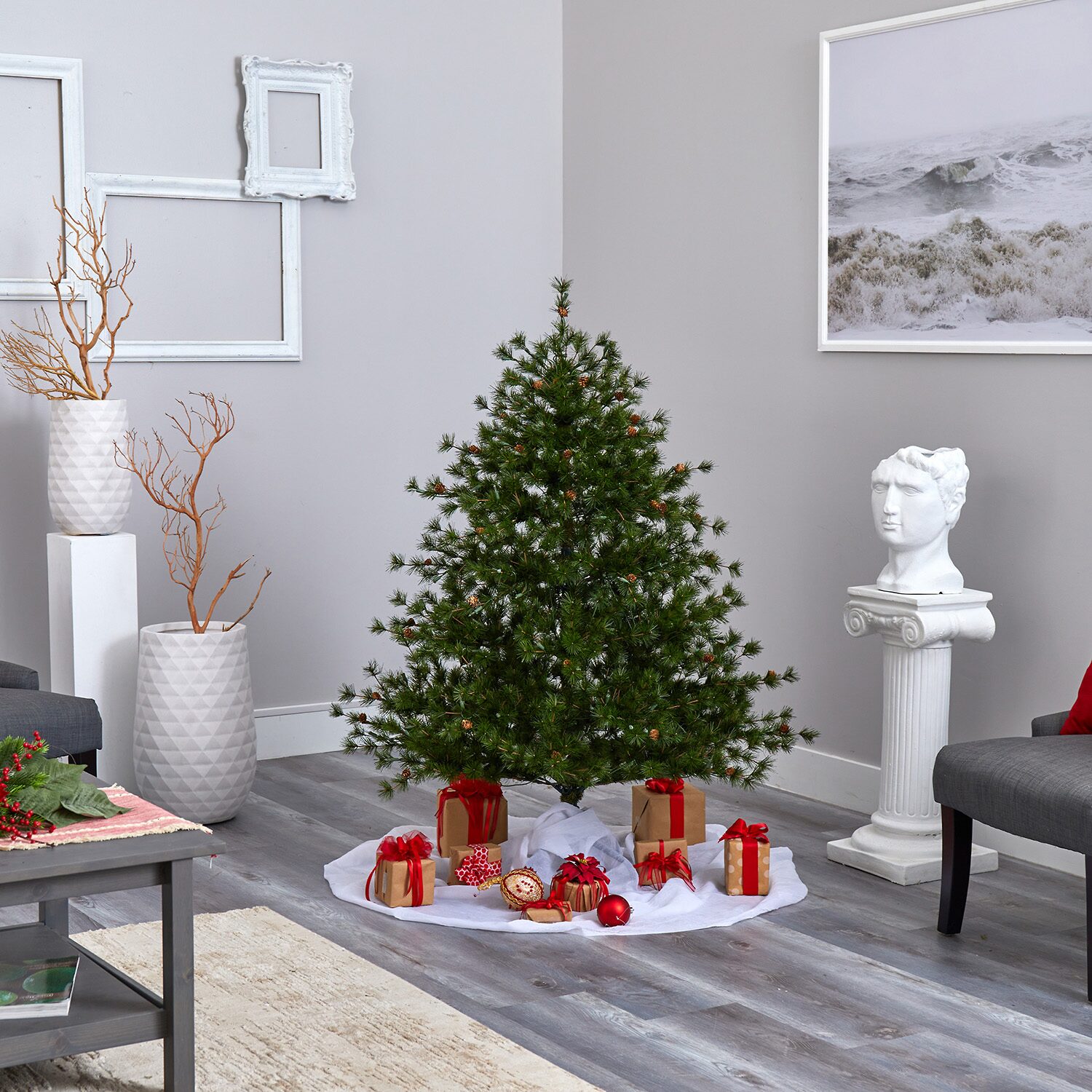 Nearly Natural 5 Foot Pre-Lit Pine Christmas Tree