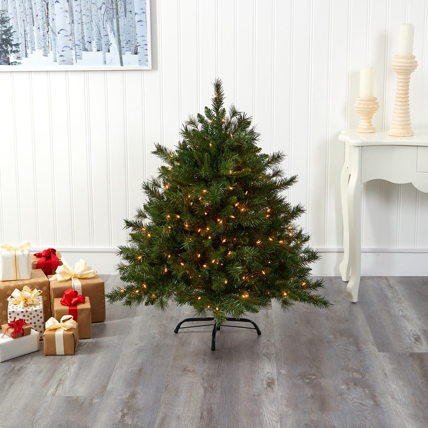 Nearly Natural Mixed 4 Foot Pre-Lit Pine Christmas Tree