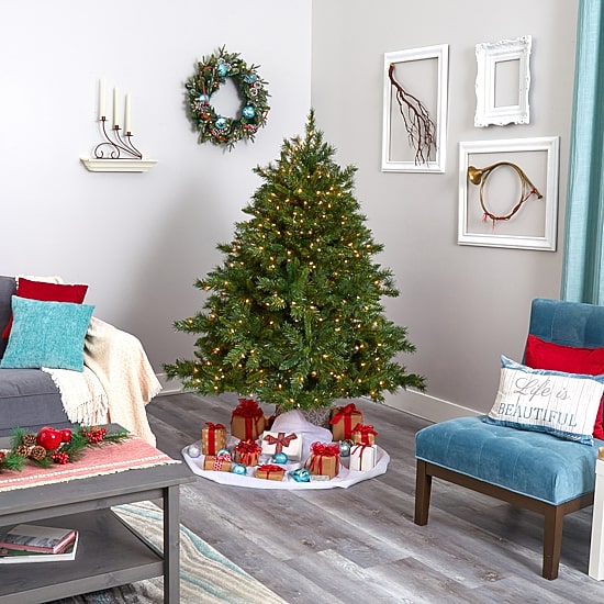 Nearly Natural Mixed 6 Foot Pre-Lit Pine Christmas Tree