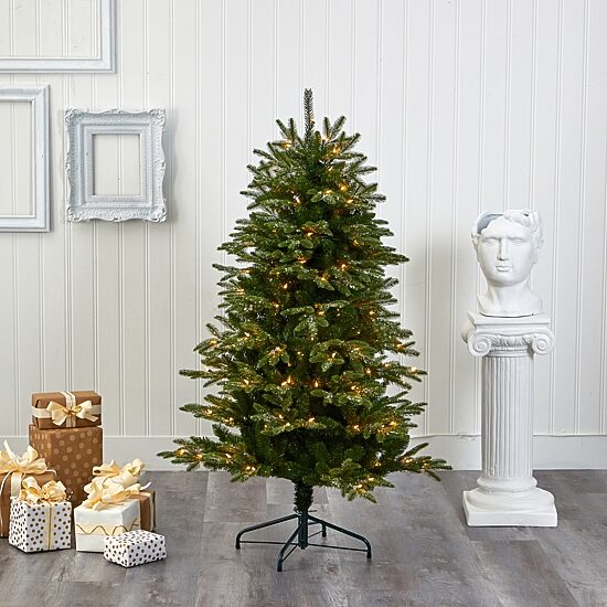 Nearly Natural Snowed 5 Foot Pre-Lit Pine Christmas Tree