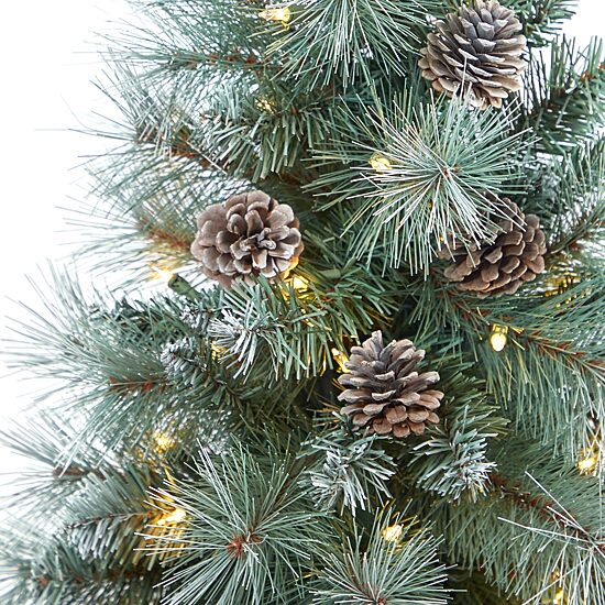 Nearly Natural Frosted Tip 3 1/2 Foot Pre-Lit Flocked Potted Pine Christmas Tree
