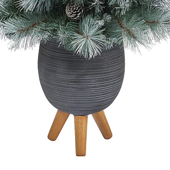 Nearly Natural Frosted Tip 3 1/2 Foot Pre-Lit Flocked Potted Pine Christmas Tree