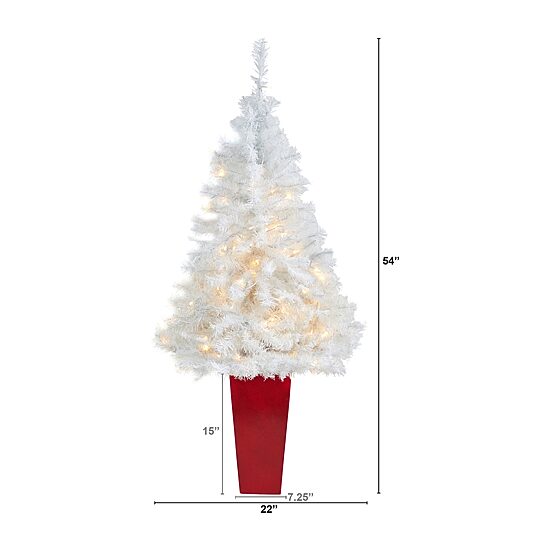 Nearly Natural White 4 1/2 Foot Pre-Lit Potted Pine Christmas Tree