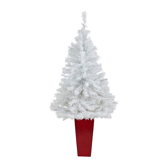 Nearly Natural White 4 1/2 Foot Pre-Lit Potted Pine Christmas Tree