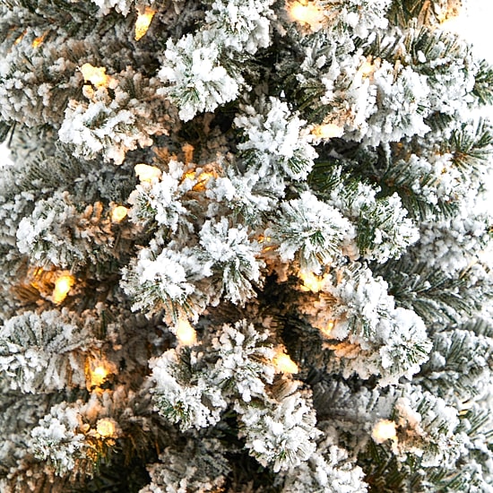 Nearly Natural Flocked Pencil 5 1/2 Foot Pre-Lit Flocked Potted Pine Christmas Tree