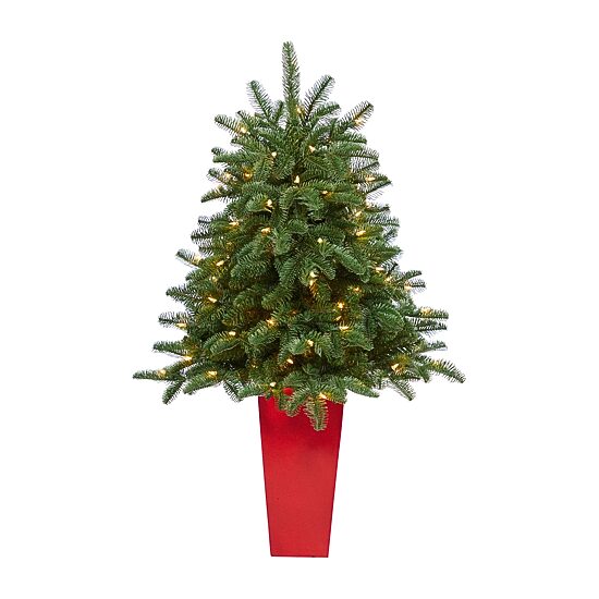 Nearly Natural 3 1/2 Foot Pre-Lit Potted Spruce Christmas Tree