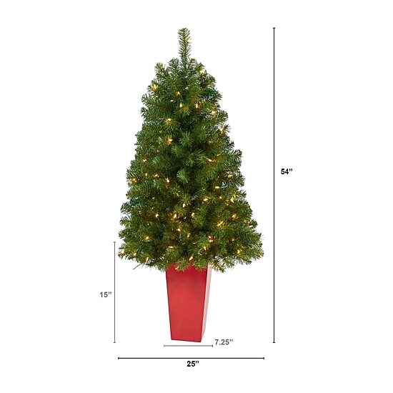 Nearly Natural Virginia Fir 4 1/2 Foot Pre-Lit Potted Fir Christmas Tree