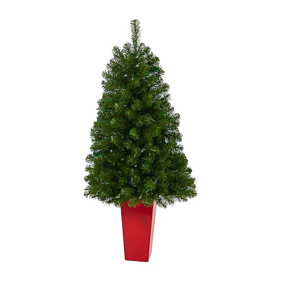 Nearly Natural Virginia Fir 4 1/2 Foot Pre-Lit Potted Fir Christmas Tree