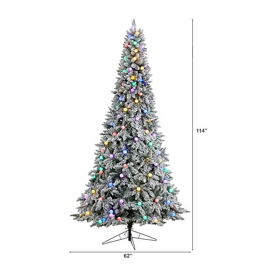 Nearly Natural 9 1/2 Foot Pre-Lit Flocked Fir Christmas Tree