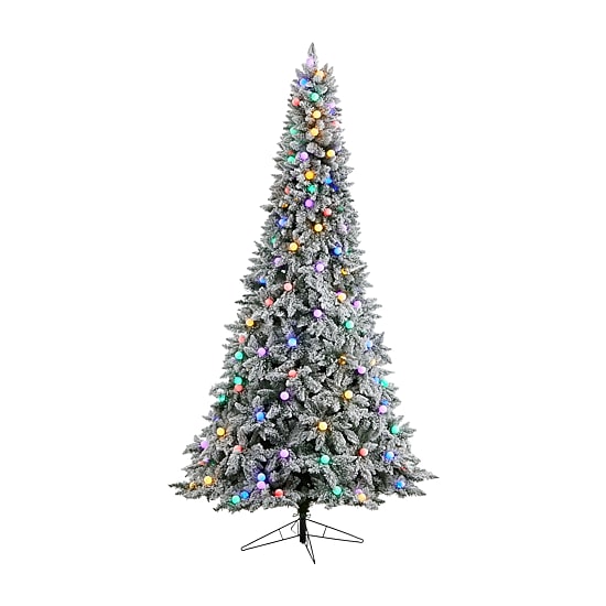 Nearly Natural 9 1/2 Foot Pre-Lit Flocked Fir Christmas Tree
