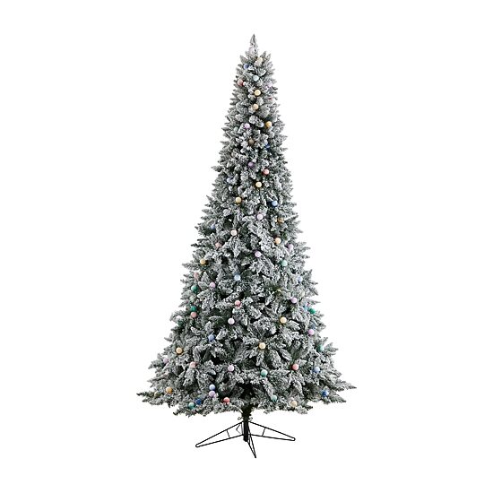 Nearly Natural 9 1/2 Foot Pre-Lit Flocked Fir Christmas Tree