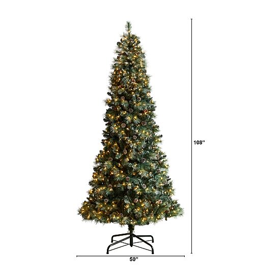 Nearly Natural Frosted 9 Foot Pre-Lit Flocked Pine Christmas Tree