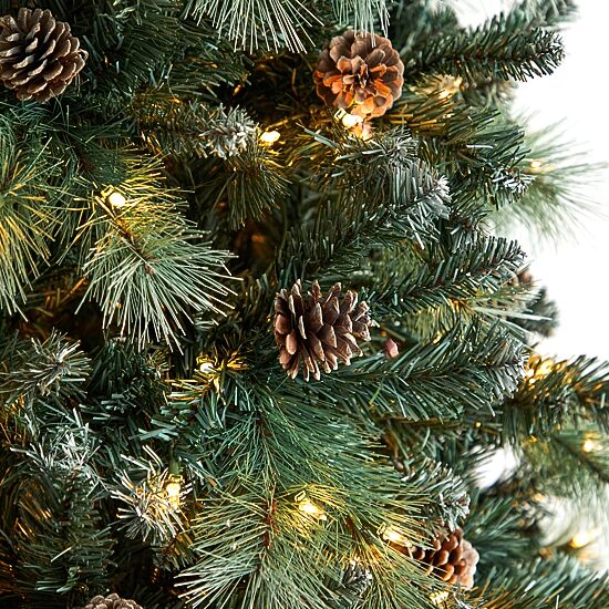 Nearly Natural Frosted 9 Foot Pre-Lit Flocked Pine Christmas Tree