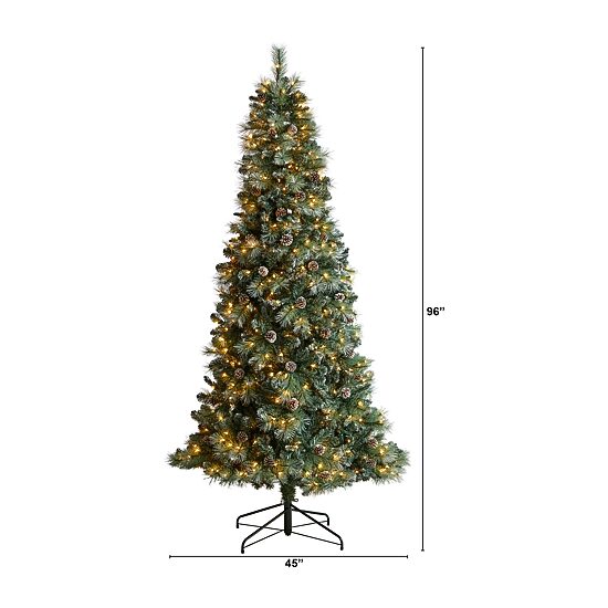 Nearly Natural Frosted 8 Foot Pre-Lit Flocked Pine Christmas Tree
