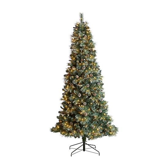 Nearly Natural Frosted 8 Foot Pre-Lit Flocked Pine Christmas Tree