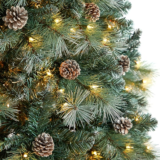 Nearly Natural Frosted 8 Foot Pre-Lit Flocked Pine Christmas Tree