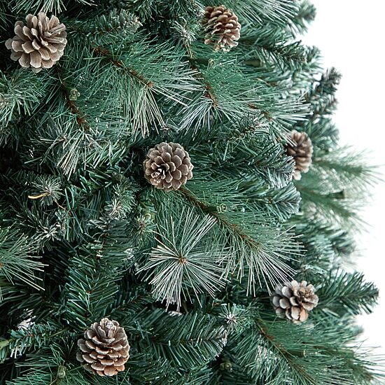 Nearly Natural Frosted 8 Foot Pre-Lit Flocked Pine Christmas Tree