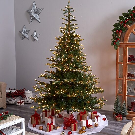 Nearly Natural Layered 8 Foot Pre-Lit Spruce Christmas Tree