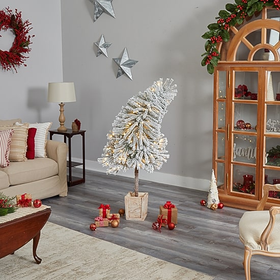 Nearly Natural 5 Foot Pre-Lit Flocked Potted Fir Christmas Tree