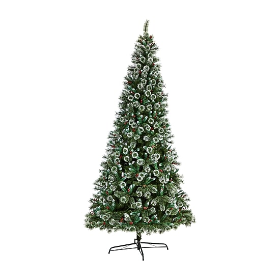 Nearly Natural 10ft Frosted Pine 10 Foot Pre-Lit Flocked Pine Christmas Tree