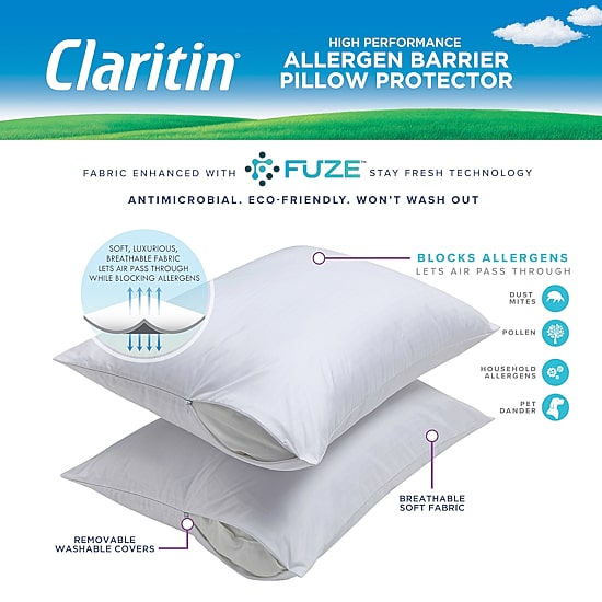 Claritin 2pk Allergen Barrier Pillow Protector