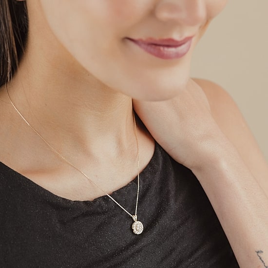 Diamond Blossom (Si2/G) Womens 1/2 CT. T.W. Lab Grown White Diamond 10K Gold Round 18 Inch Pendant Necklace