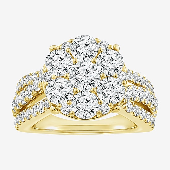 Diamond Blossom (F / Si2) Womens 3 CT. T.W. Lab Grown White Diamond 10K Gold Round Cocktail Ring