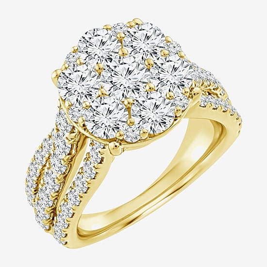 Diamond Blossom (F / Si2) Womens 3 CT. T.W. Lab Grown White Diamond 10K Gold Round Cocktail Ring