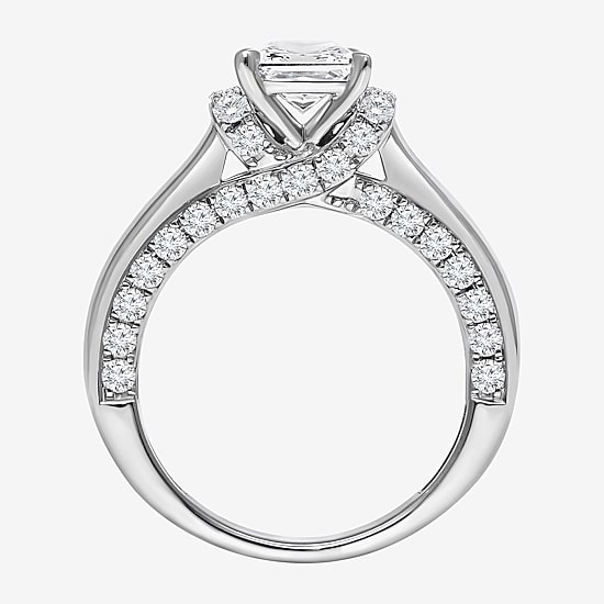 (I / Si2) Womens 2 CT. T.W. Lab Grown White Diamond 10K Gold Side Stone Engagement Ring