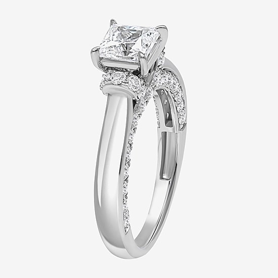 (I / Si2) Womens 2 CT. T.W. Lab Grown White Diamond 10K Gold Side Stone Engagement Ring